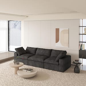 120.45 in. W Square Arm Linen Rectangle Modular Free Combination Sofa in. Black