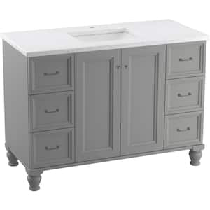 Damask 49 in. W x 22 in. D x 35 in. H Single Sink Freestanding Bath Vanity in Mohair Grey with White Quartz Top