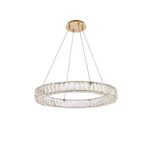 26 in. Simply Living 1-Light Gold Integrated LED Pendant Light