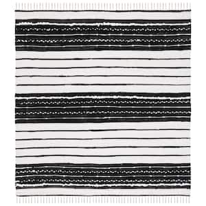 Striped Kilim Black Ivory 6 ft. x 6 ft. Striped Square Area Rug