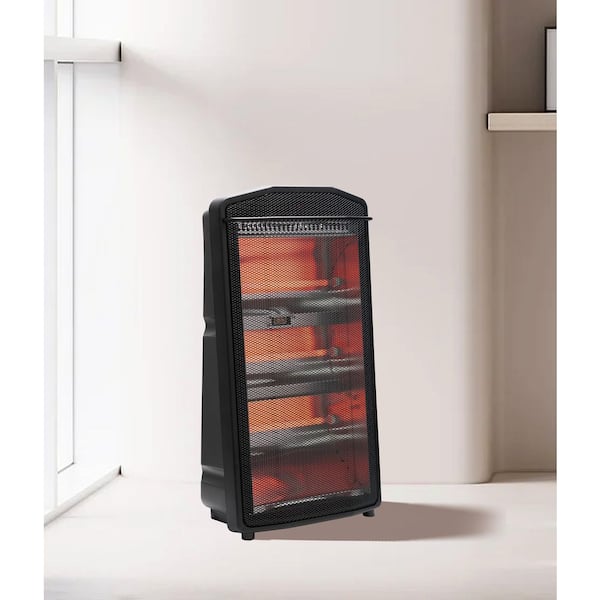 1500-Watt Black Electric Indoor Tower Quartz Infrared Radiant Space Heater with Thermostat
