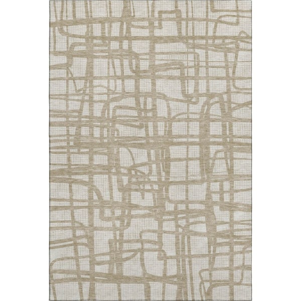 Mayfield Premium Machine Washable Abstract AMF2491 Ivory 9 ft. x 12 ft. Area Rug