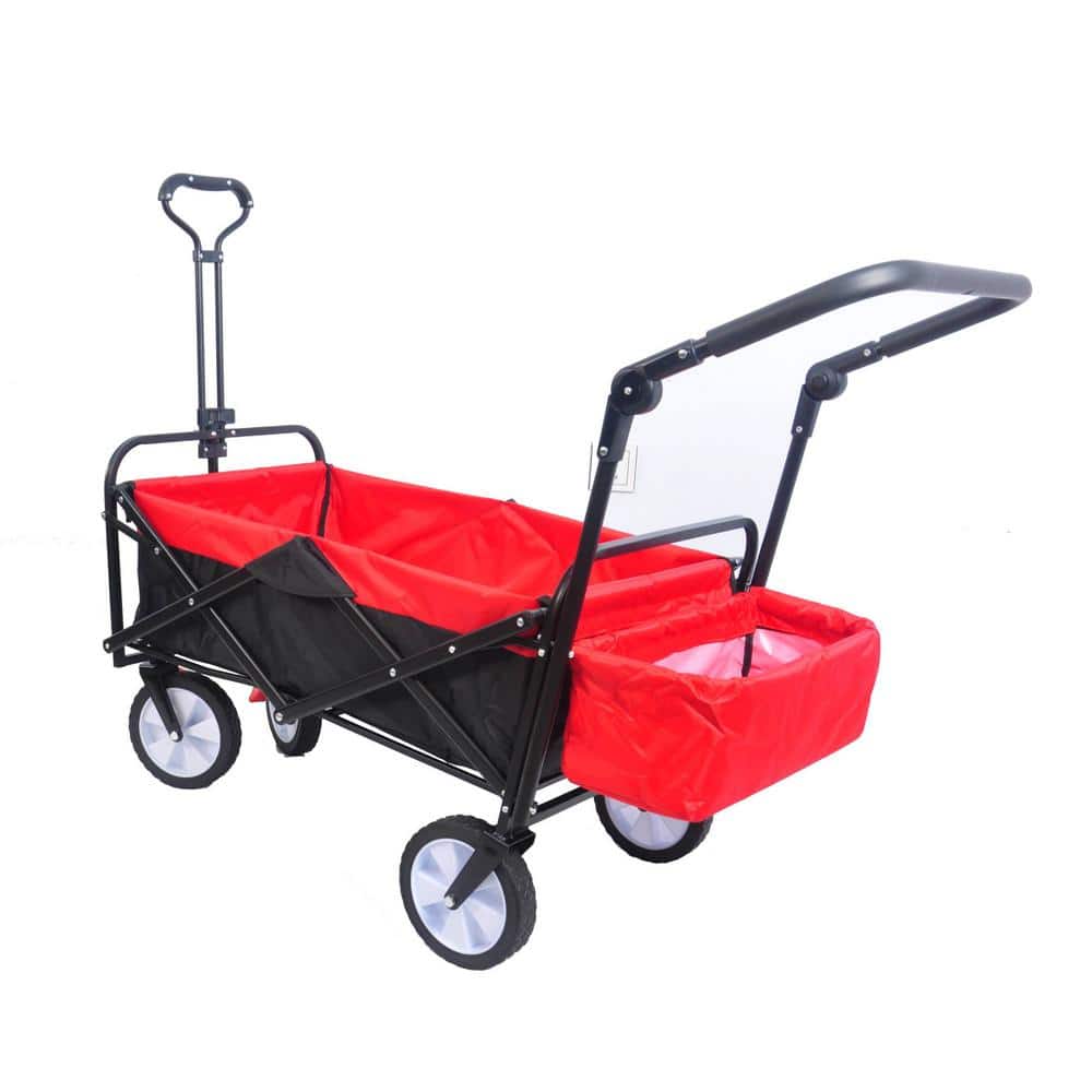 4 cu. ft. Black Fabric Outdoor Folding Utility Wagon Garden Cart with Addit