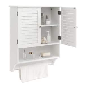 23 in. W x 9 in. D x 30 in. H Bathroom Storage Wall Cabinet in White Medicine Cabinet with Louvered Doors and Towel Bar