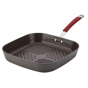 Cucina 11 in. Hard-Anodized Aluminum Nonstick Grill Pan in Cranberry Red and Gray