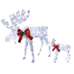 48 in. 2-Piece White Outdoor Moose Christmas Yard Decorations with White LED Lights