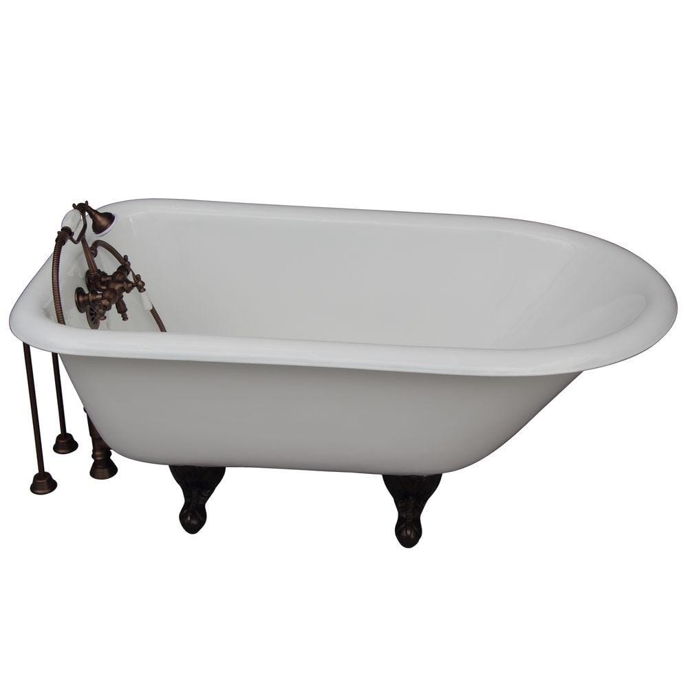 4.5 ft. Cast Iron Ball and Claw Feet Roll Top Tub in White with Oil Rubbed 