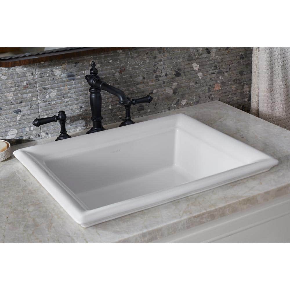 White Ceramic 21" Rectangular Drop-In Bathroom Sink