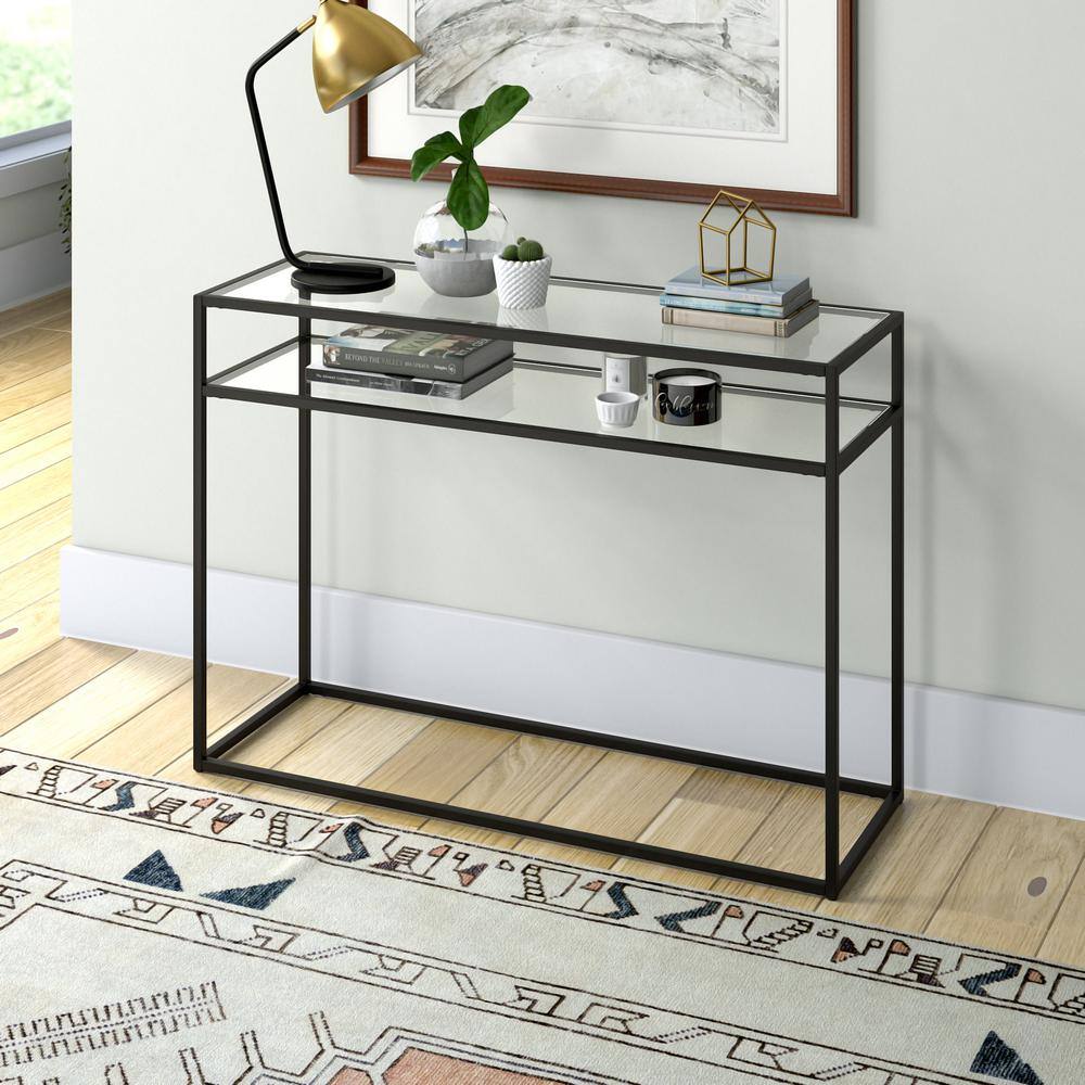 Marissa 42'' Blackened Bronze Console Table with Tempered Glass Shelves