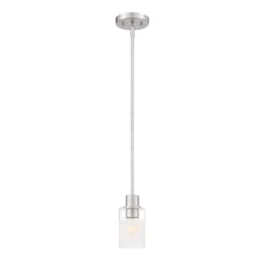 Cedar Lane 60-Watt Modern 1-Light Brushed Nickel Pendant with Clear and Etched Glass Shade