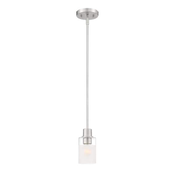 Designers Fountain Cedar Lane 60-Watt Modern 1-Light Brushed Nickel Pendant with Clear and Etched Glass Shade