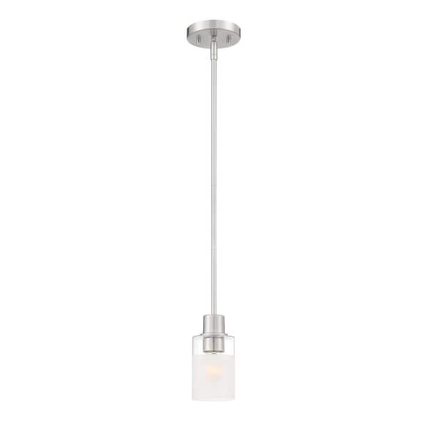 Cedar Lane 60-Watt 1-Light Brushed Nickel Modern Pendant Light with Clear and Etched Glass Shade and No Bulbs Included