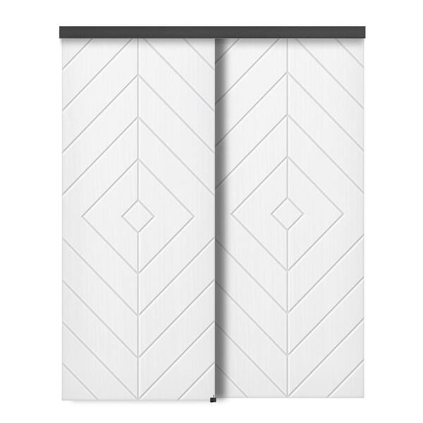 CALHOME 72 in. x 84 in. Hollow Core White Painted Composite MDF Interior Double Closet Sliding Doors
