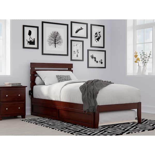 AFI Oxford Twin Extra Long Bed with USB Turbo Charger and Twin Extra Long Trundle in Walnut