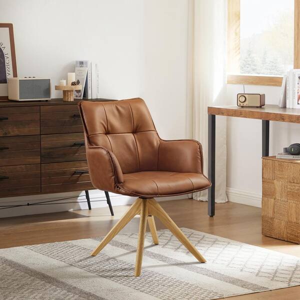 Art Leon Arthur Brown Genuine Leather Swivel Accent Arm Chair