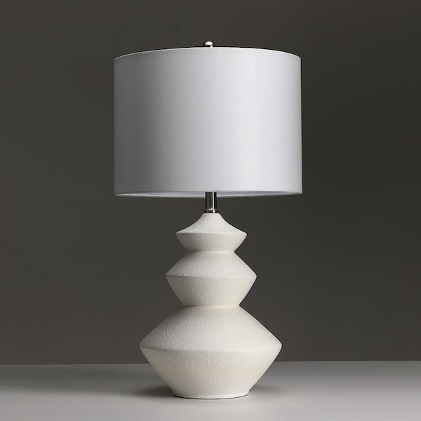TRUE FINE Regine 25 in. 3-Way White Ceramic Table Lamp with Drum