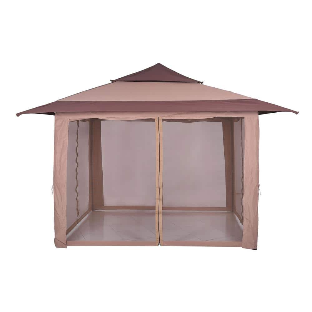Brown and Beige 12 Ft. Steel Dome Gazebo with Netting