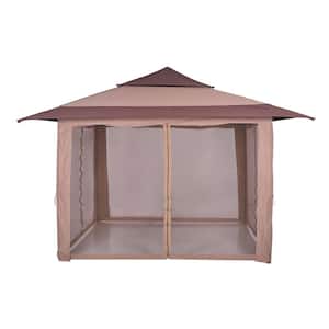 Seabreeze 11.98 ft. x 11.98 ft. Brown Gazebo with Netting