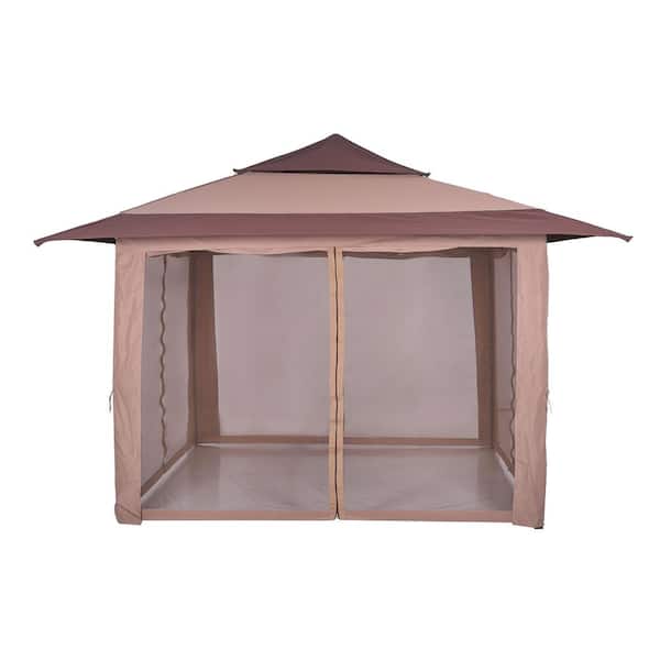 Seabreeze 11.98 ft. x 11.98 ft. Brown Gazebo with Netting