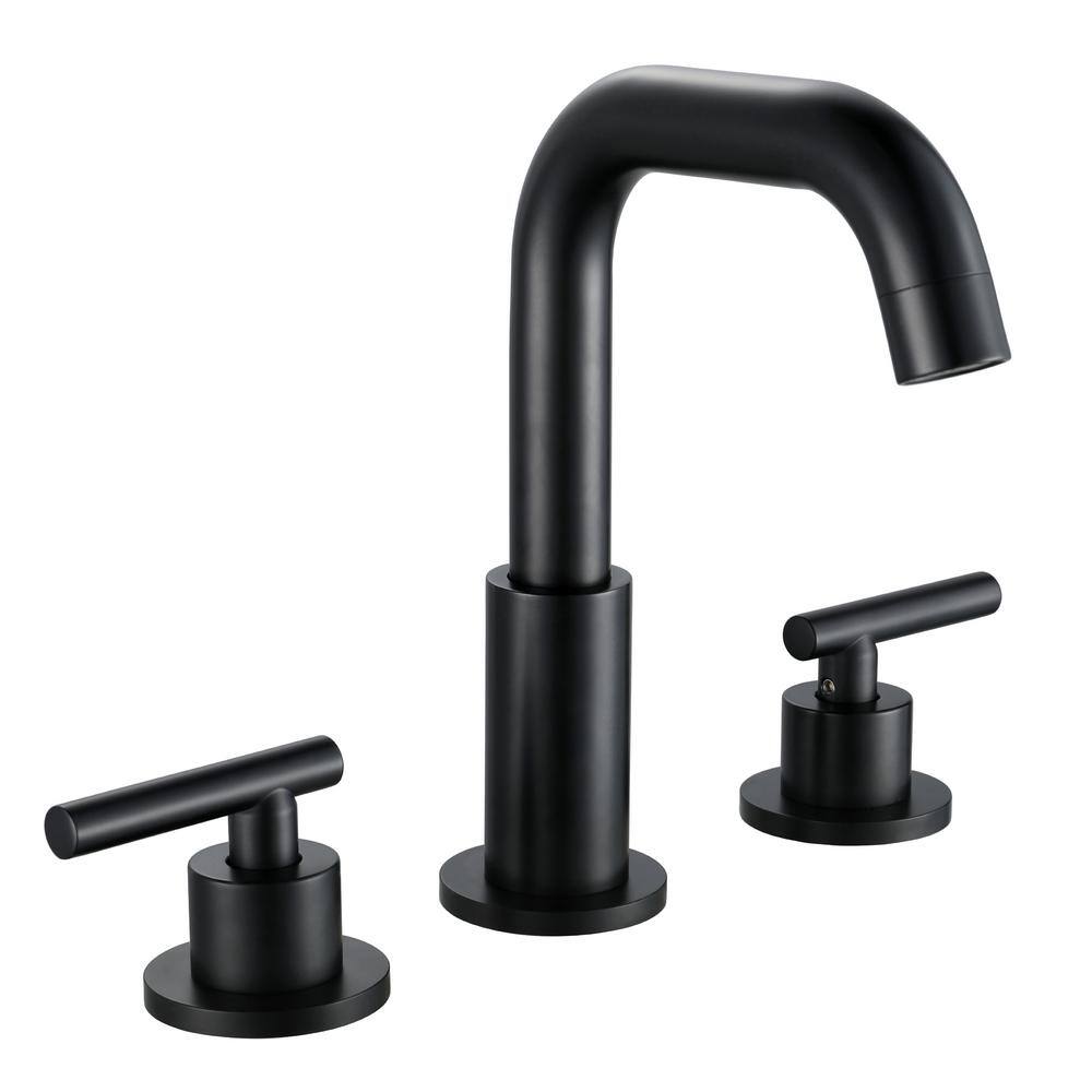 Matte Black 8-Inch Widespread Bathroom Faucet with Brass Spout