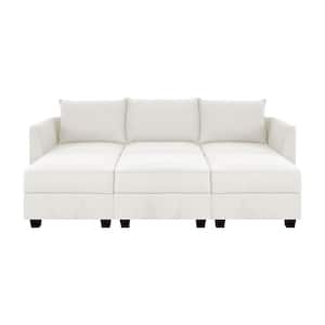 87.01 in Modern 3-Seater Upholstered Sectional Sofa with 3-Ottoman - White Down Linen for Living Room/Office