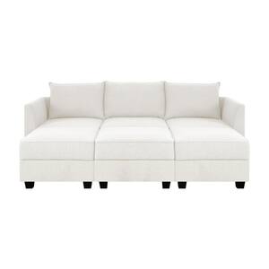 87.01 in Modern 3-Seater Upholstered Sectional Sofa with 3-Ottoman - White Down Linen for Living Room/Office