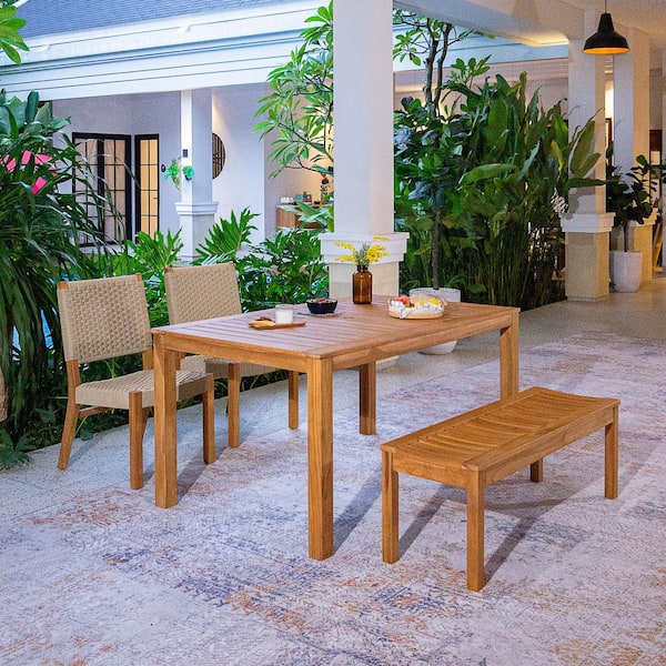 Cambridge Casual Cambridge Casual Zephyr 4-Piece Teak Wood Dining Set with Tan Polyrope