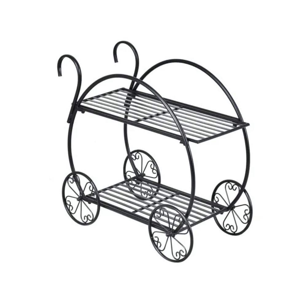 Black   Metal Flower Cart Plant Stand For Flower Plant - 26 in. x 14 in. x 