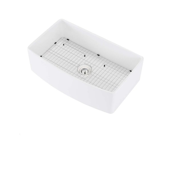 Lycvki 16-Gauge Fireclay 33 in. Farmhouse Sink Arch Edge Apron Front Kitchen Bar Sink Single Bowl in White