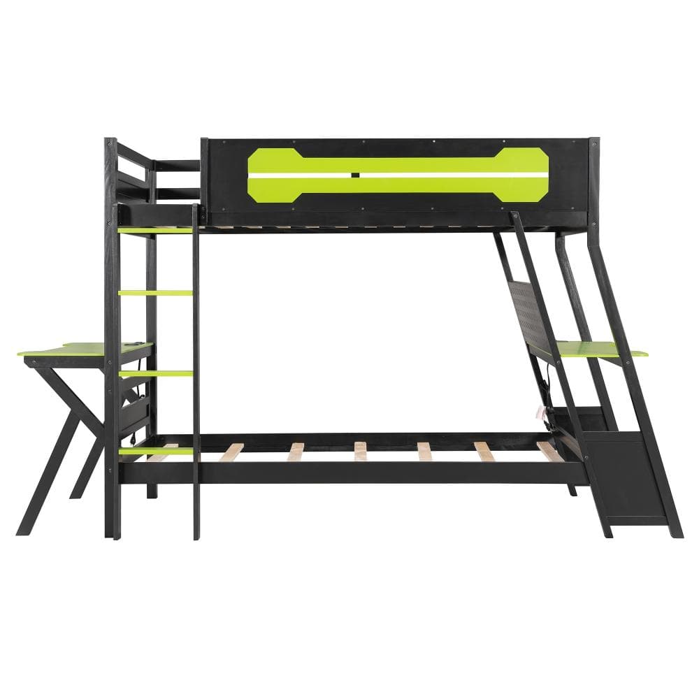 Green Twin Over Full Bunk Bed with Dual Built-In Gaming Desks, USB Ports & Pegboard Organizer price history on PriceWatchPro