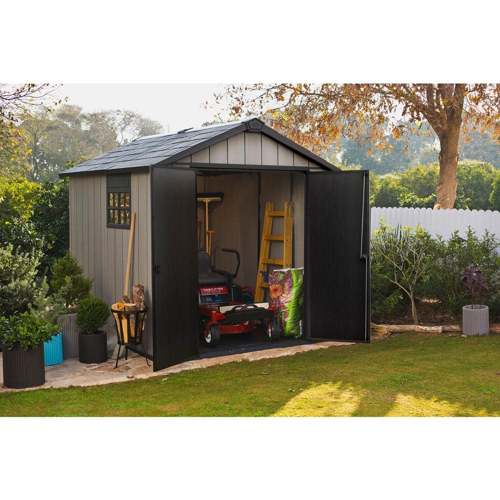 Gray Resin Outdoor Storage Shed with Double Doors and Skylight