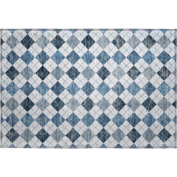 Mayfield Premium Machine Washable Abstract AMF2237 Blue 2 ft. x 3 ft. Accent Rug