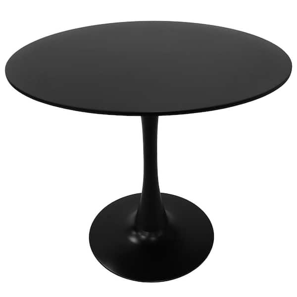 Bristol Mid Century Modern Round Table with a 31 Wood Top and Iron Pedestal Base in Gloss Finish, Black