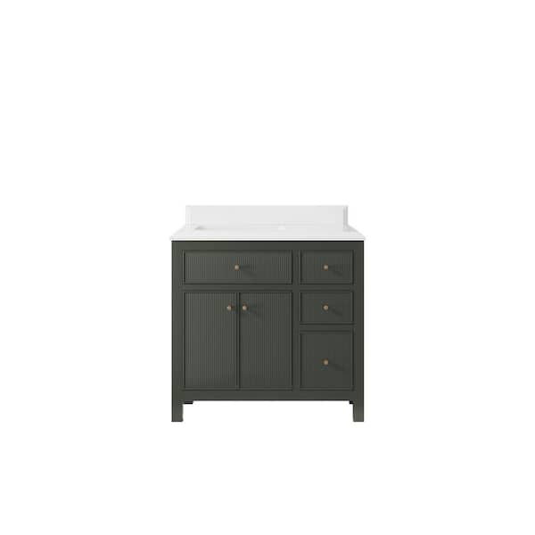 Willow Collections Sonoma 36 in. W x 22 in. D x 36 in. H Left Offset Sink Bath Vanity in Pewter Green with 1.5 in. White Quartz Top