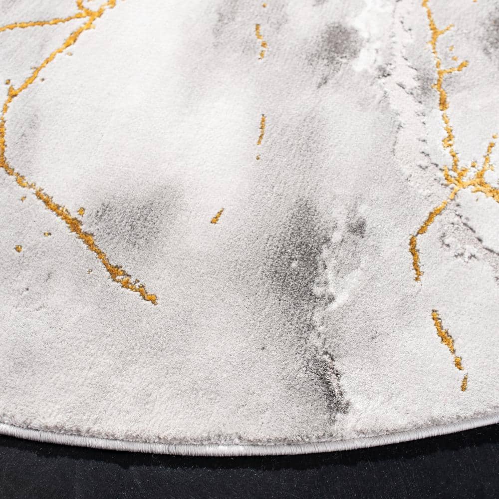 Gray and Gold Abstract Round Synthetic Area Rug, 6'7"