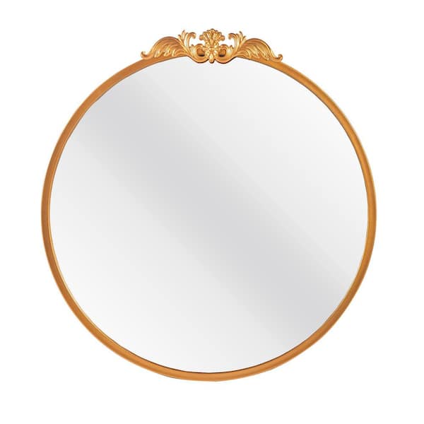 Dovelina 31 in. W x 33 in. H Classic Round Metal Framed Gold Wall Decorative Mirror