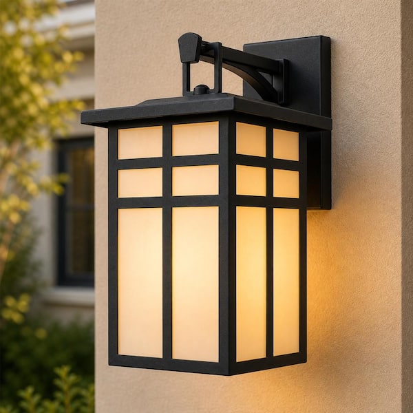 ALOA DECOR 1-Light H13 in. Modern Farmhouse Black Outdoor Wall Lantern ...