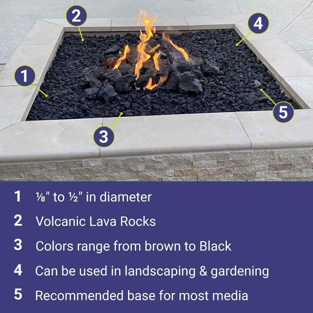Black Volcanic Lava Rock for Fire Pits and Fireplaces - 10 lbs