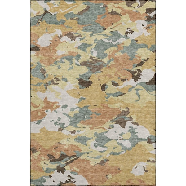 Mayfield Premium Machine Washable Abstract AMF2497 Gold 5 ft. x 7 ft. 6 in. Area Rug