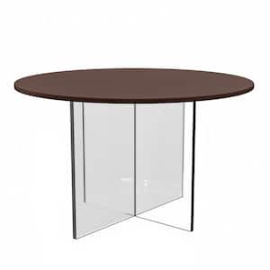 Valore 28 in. Walnut Round MDF Coffee Table with Acrylic Cross Legs