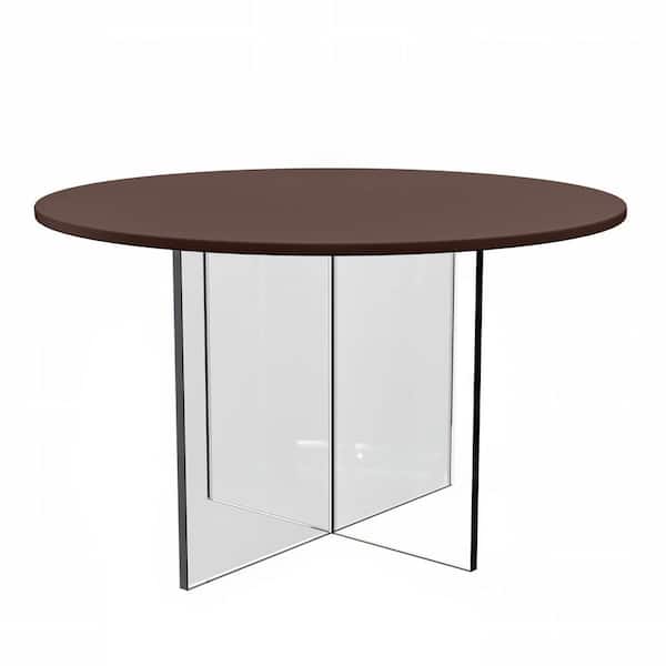 Leisuremod Valore 28 in. Walnut Round MDF Coffee Table with Acrylic Cross Legs