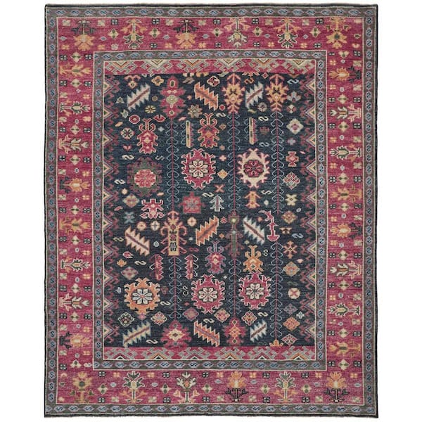 2 ft. x 8 ft. Dark Pink, Blue Tribal Area Rug
