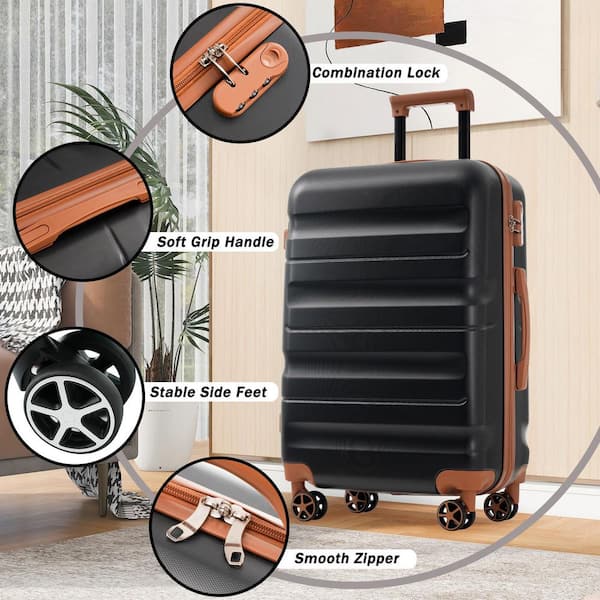 Tatahance 4-Piece Black and Brown ABS Hardside Lightweight Luggage