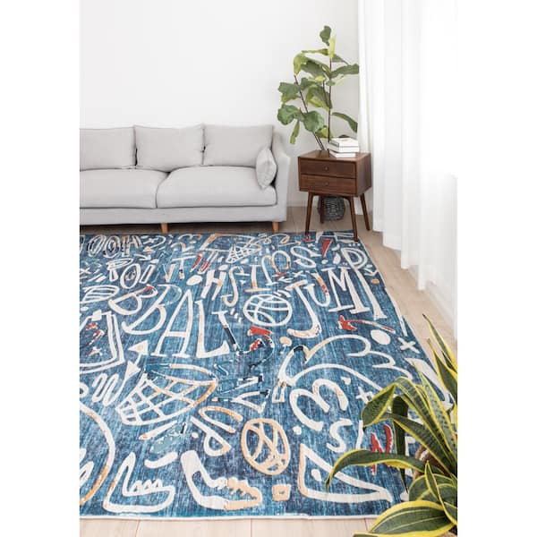 Sportsglyphs Blue 6 ft. x 8 ft. Abstract Area Rug