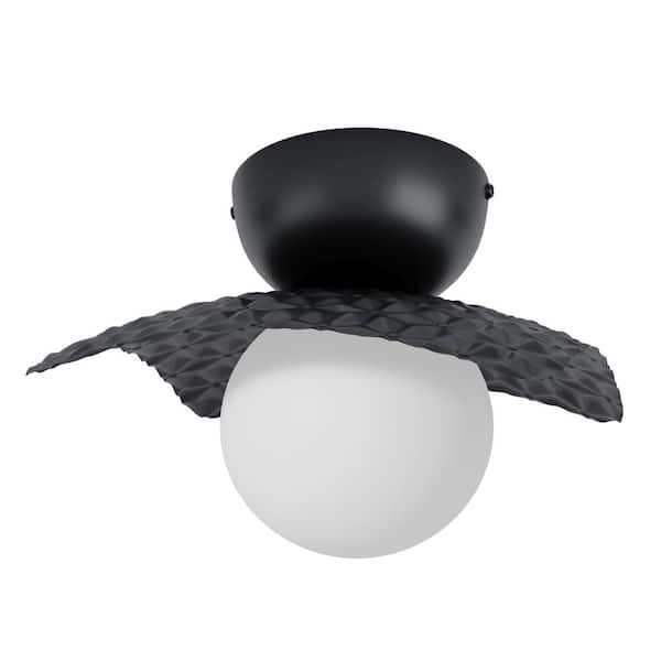 aiwen 9.44 in. 1-Light Industrial Black Semi-Flush Mount Modern Ceiling Ceiling Light with White Glass Globe Shade