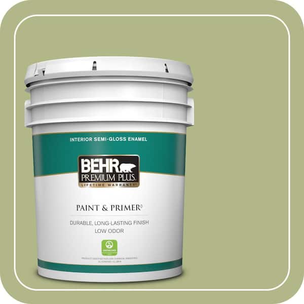 BEHR PREMIUM PLUS 5 gal. #PPU10-07 Lima Green Semi-Gloss Enamel Low Odor Interior Paint & Primer
