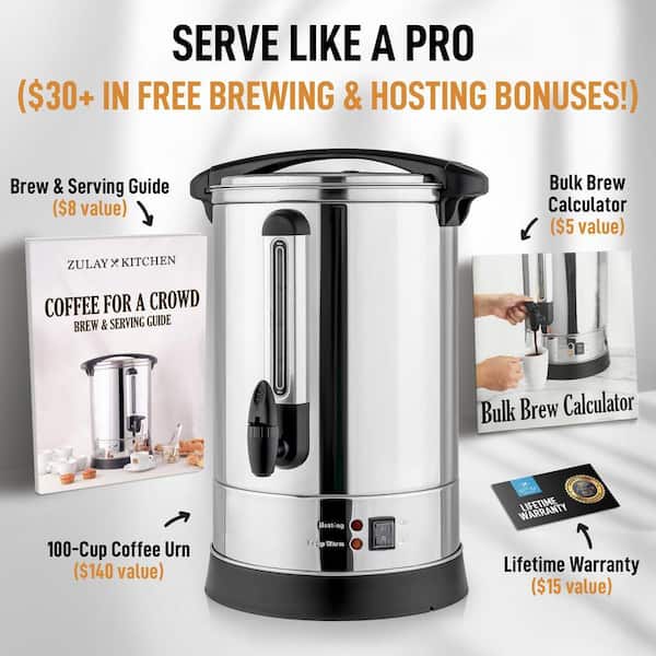Premium Commercial Coffee Urn - 100 Cup - Silver