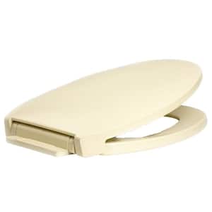 Elongated Closed Front Toilet Seat with Safety Close in Biscuit