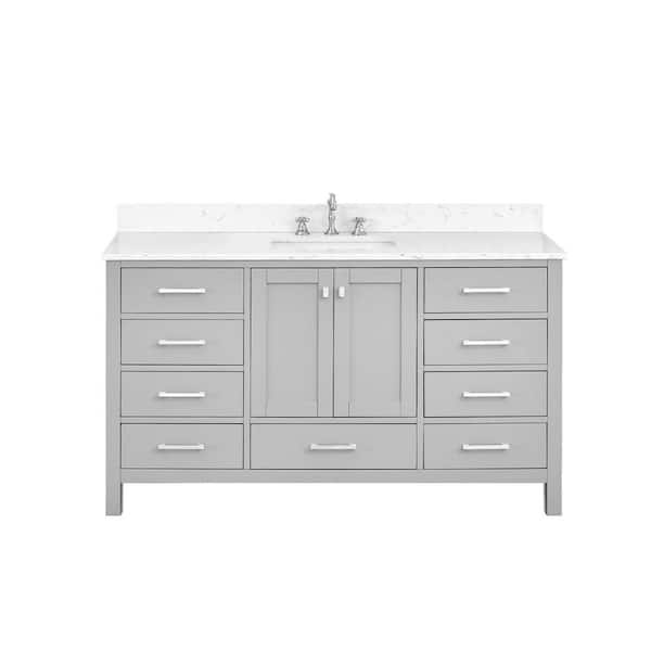 Bath Mist 60 in. W Single Sink Freestanding Bath Vanity in Gray with White Engineered Top