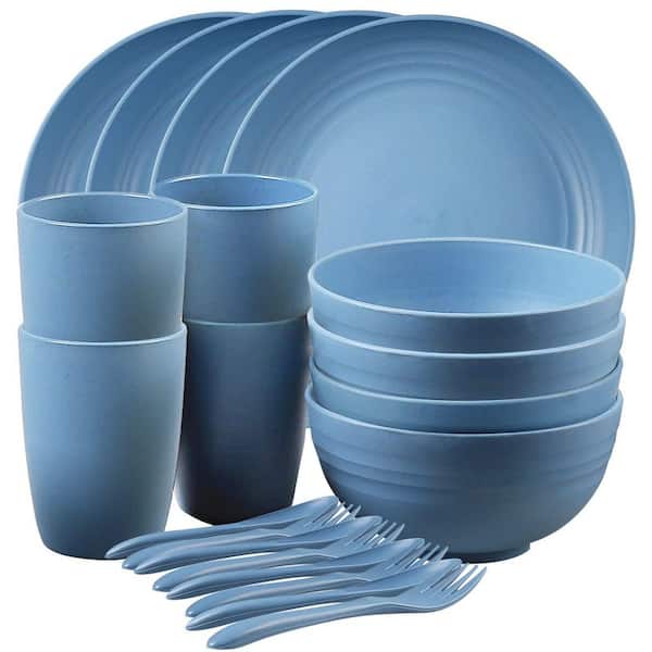 20-Piece Blue Wheat Straw Dinnerware Sets (Service for 4), Unbreakable Reusable Dinner Dishes Set, Microwave Safe